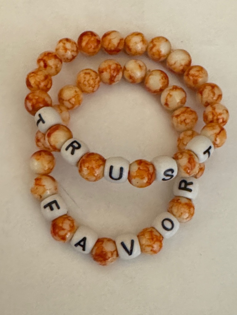 Orange Marble Beaded Bracelet Set with Letter Bead inspirational trust, favor